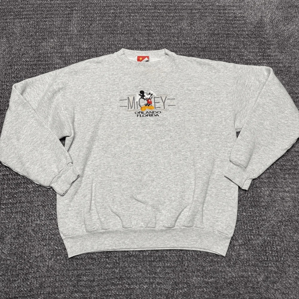 Disney Mickey Mouse Vintage Sweatshirt Mens L Gray Embroidered Orlando‎ Florida